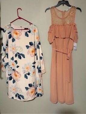 Wallis Peach Lace Yoke Cold-Shoulder Midi Dress